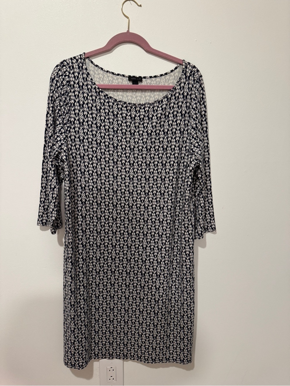 J.Jill Wearever Collection Dress L Black White Geometric Knit Travel Rayon